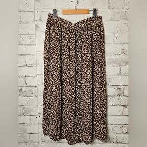 Kathie Lee Vintage Floral Midi Skirt Brown Cottagecore Prairie Boho Size 18